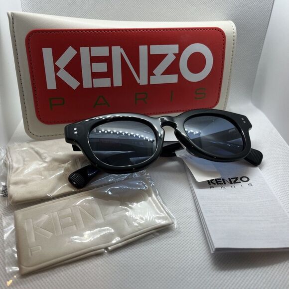 KENZO Paris Boke Flower Round Sunglasses 50 - 22 - 150 Black Blue MSRP $330 main image 4